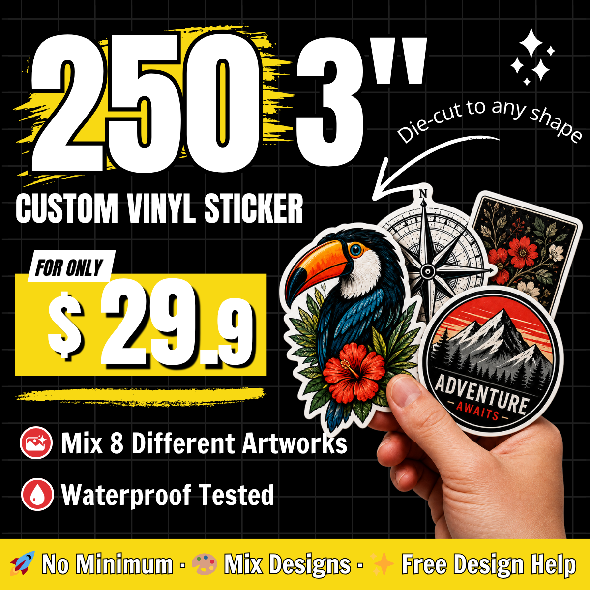 250 Custom Vinyl Stickers — Best Value