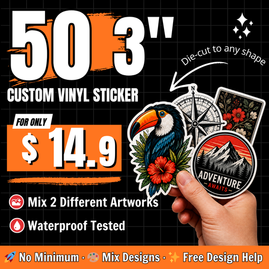 50 Custom Vinyl Stickers — Starter Pack