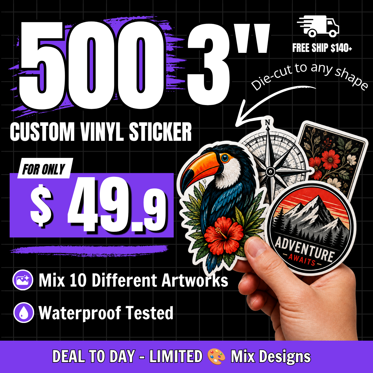 500 Custom Vinyl Stickers — Best Value 🚚 Free Ship $140+