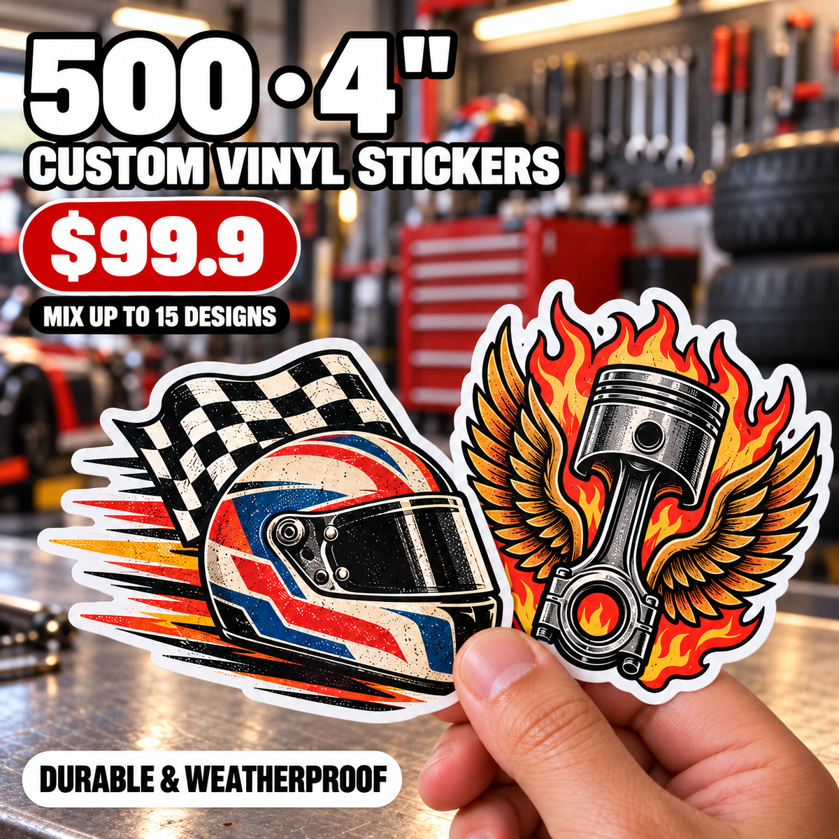 500 Custom Die-Cut Vinyl Stickers — 2" to 5", Mix 15 Designs